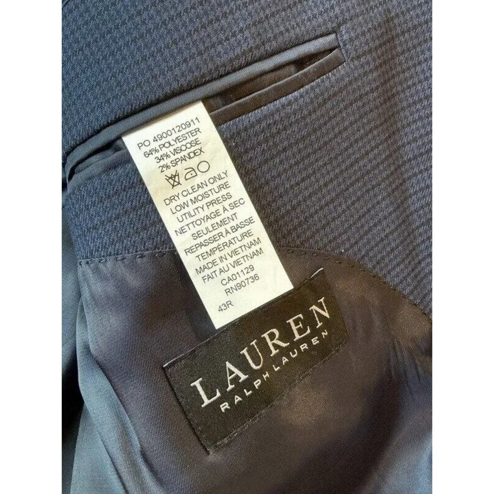 Lauren Ralph Lauren Navy Blue Mini Pattern Mens Blazer Jacket Size 43R